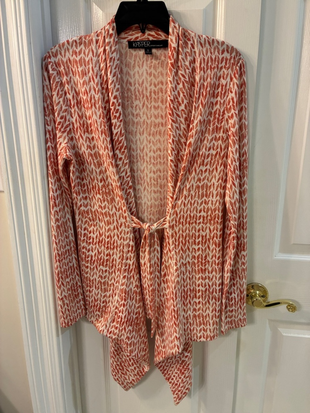 NEW Kasper Orange & Cream Tie-Front Knit Cardigan SZ S
